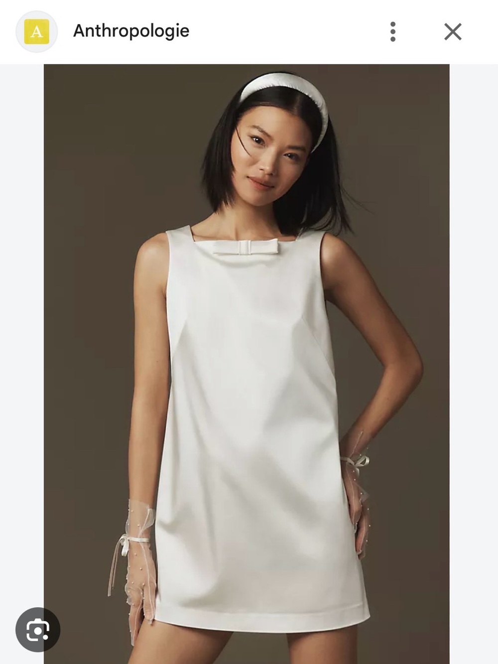 BHLDN Ivory White Bow Back Square Neck Shift Bridal Mini Dress - Size XS